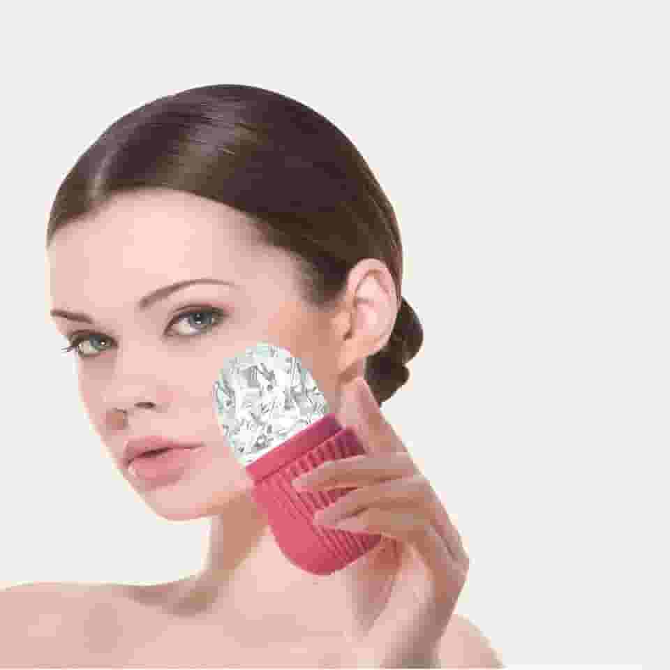 Rolo de gelo facial reutilizável, molde facial de cubo de gelo de silicone para apertar os poros, inchaço, pele brilhante – ferramenta de beleza para terapia fria para cuidados com a pele em casa