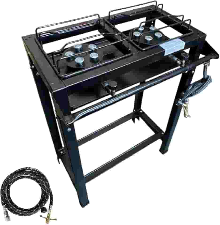 Fogão Industrial 2 Bocas Alta Pressão, 55x30cm, Base 80cm, Grelhas Removíveis, Preto