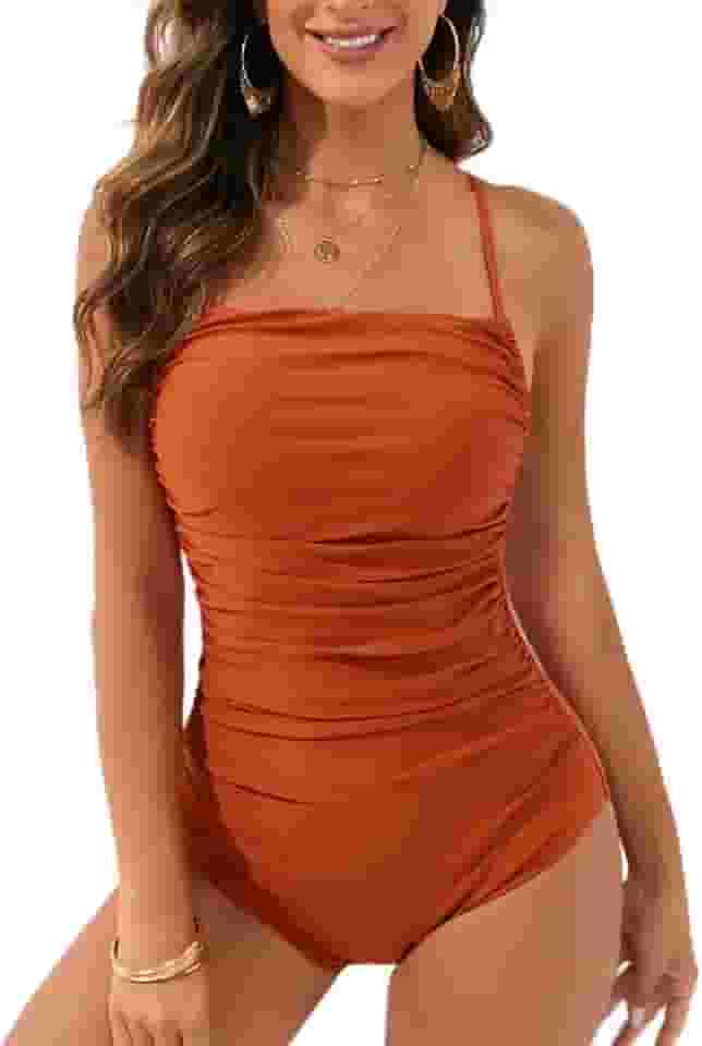 Maiô feminino franzido com controle de barriga, frente única, frente única, cruzado nas costas