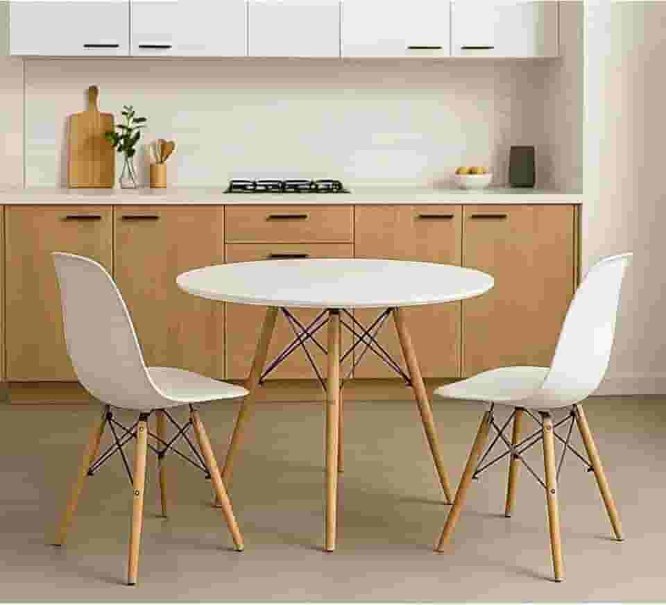 Conjunto Mesa Jantar Eiffel Mdf Redondo 75x70cm Tampo Branco Ou Preto + 2 Cadeiras Charles Eames Eiffel Jt Home (BRANCO)