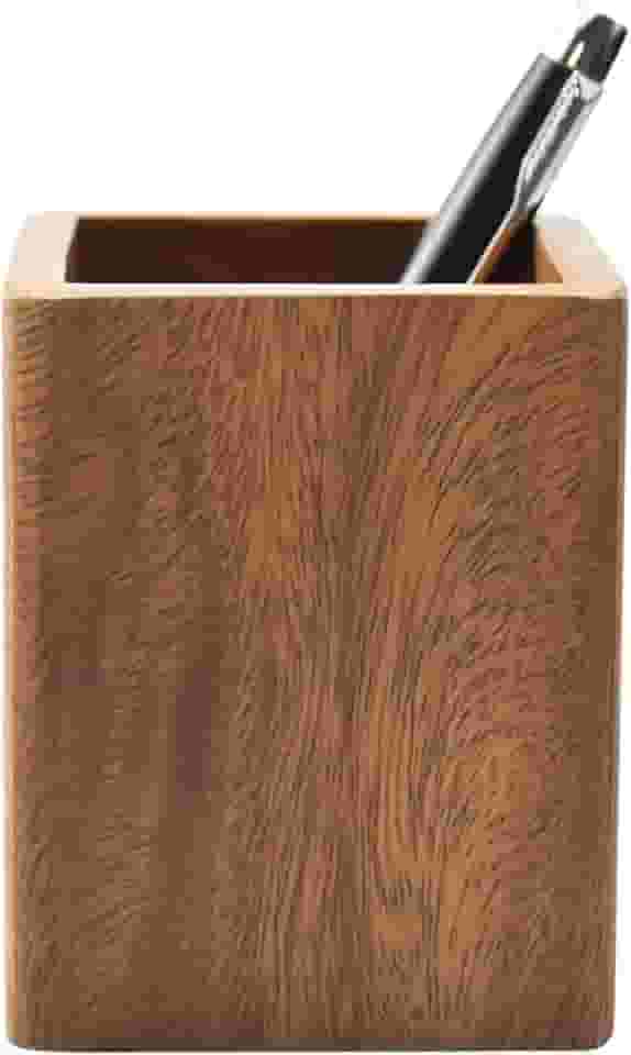 Porta-lápis de madeira de nogueira para mesa, suporte de caneta de madeira natural para escritório, casa (quadrado)