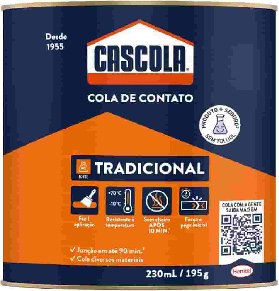 Cascola Tradicional sem Toluol, Cola de Contato de Alta Resistência, Adesivo de Contato de Secagem Rápida, Cola Permanente Multiuso, 1x195g