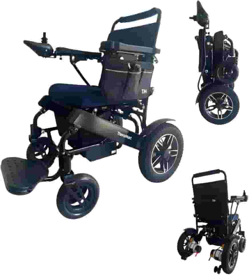 Cadeira de Rodas Elétrica Motorizada Leve Dobrável Com Controle Remoto Vai no Avião Assento 44 cm Preto