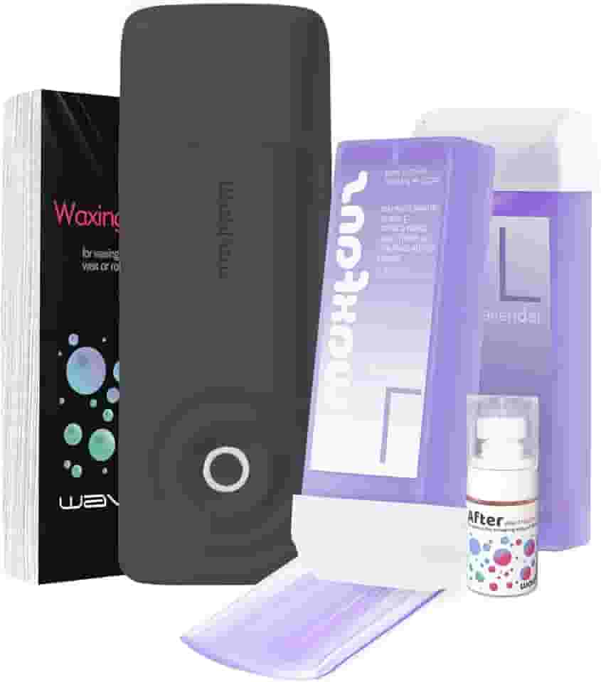 Waxfans Kit de cera roll-on, kit de rolo de cera para depilação, resfriamento automático, sem queimaduras, seguro e fácil de depilar em casa, kit de depilação para mulheres e homens, com 2 cartuchos