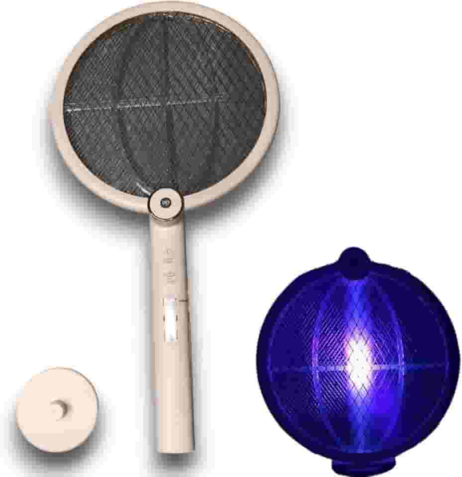 Super Raquete elétrica 2 em 1 Luminaria Armadilha Repelente Luz Led UV Lampada Choque 3000V Mata Mosca Mosquito Dengue Pernilongo Anti Inseto, Recarregavel USB