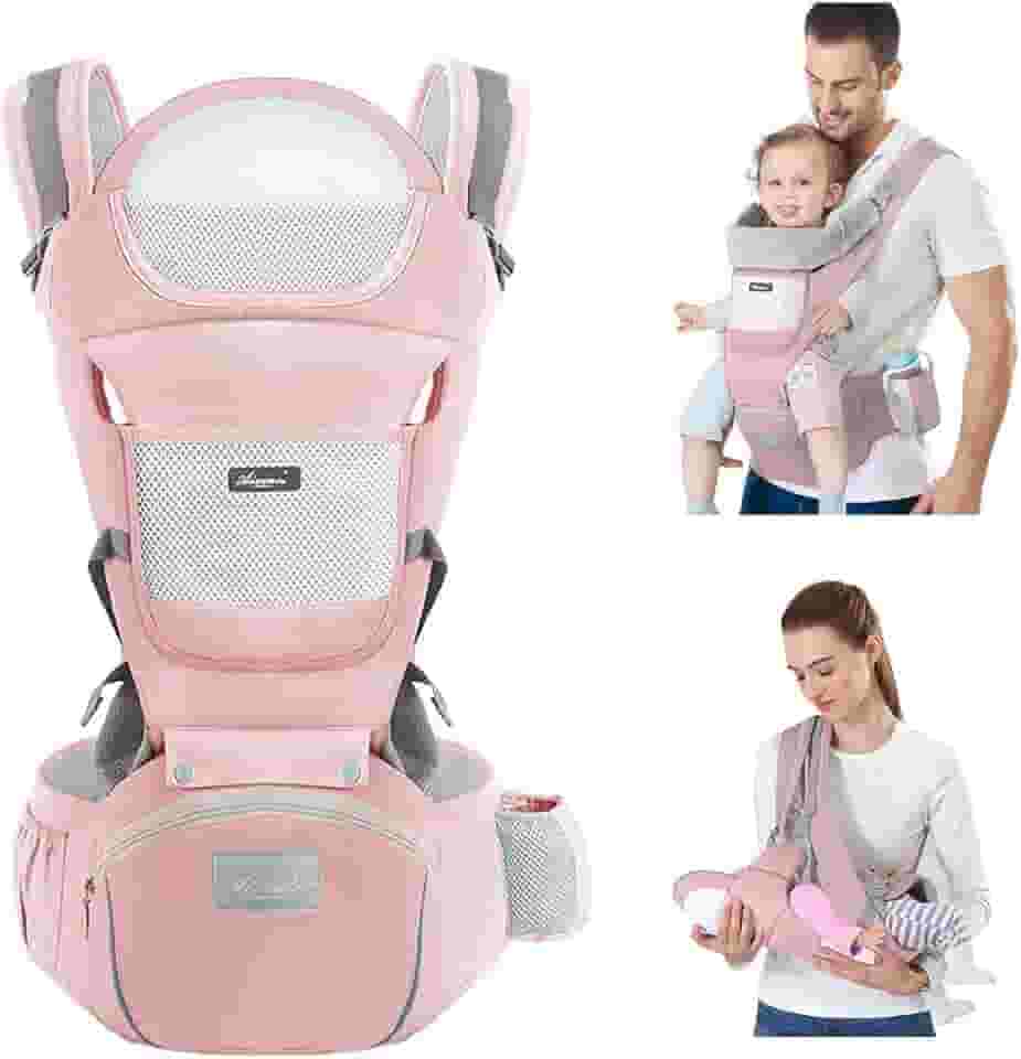 Canguru Para Bebe,Alça De Transporte Multifuncional 6 e 1,Canguru Ergonomico Para Bebe,Adequado Para 0-36 Meses (Rosa)