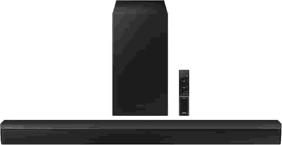 Samsung HW-C450 2.1ch Soundbar com DTS Virtual X, subwoofer incluído, Bass Boost, Adaptive Sound Lite, modo de jogo, Bluetooth, som surround sem fio compatível (modelo mais recente), preto