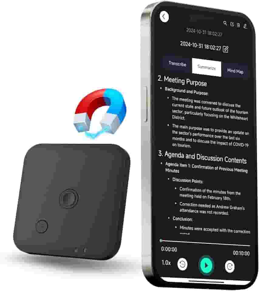 FoCase Note AI Gravador de voz, transcrever e resumir, tradução, controle de aplicativo com chat GPT, magnético, 64 GB de memória, suporta 112 idiomas, gravador de áudio para chamadas telefônicas