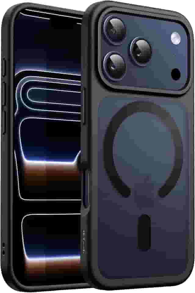 JETech Capa Magnética para iPhone 17 Pro Max 6,9 Polegadas Compatível com MagSafe, Case de Telefone Traseira Fosca Translúcida, Fina e Minimalista À Prova de Choque (Preto)