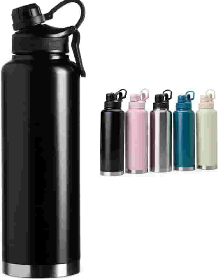 GARRAFA TÉRMICA GRANDE 1.5 LITROS, QUENTE, FRIO, INOX DUPLA PAREDE, CAFÉ ACADEMIA TRABALHO (PRETO)