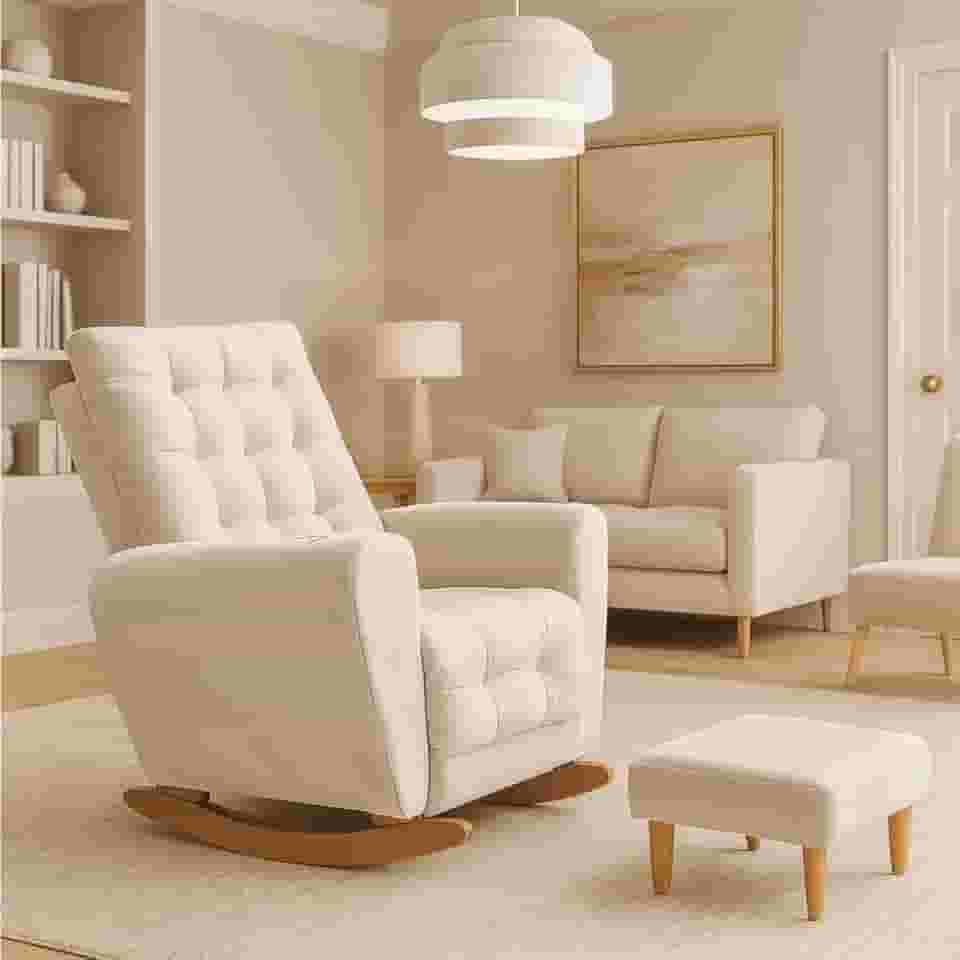 Poltrona Amamentação Base Balanço Cecilia Bege Claro