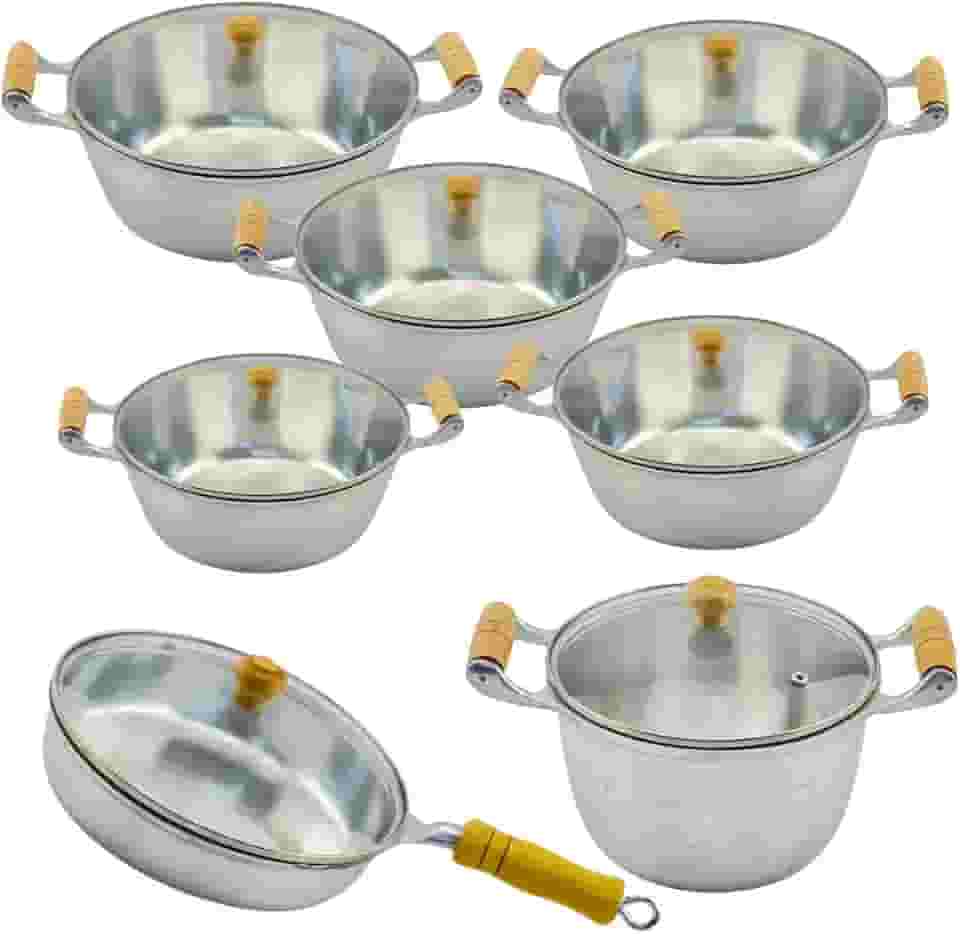 Jogo de Panelas Frigideira Caldeirão 7 Pçs Alumínio Fundido Batido Tampa de Vidro Cozinha Moderna Qualidade Profissional