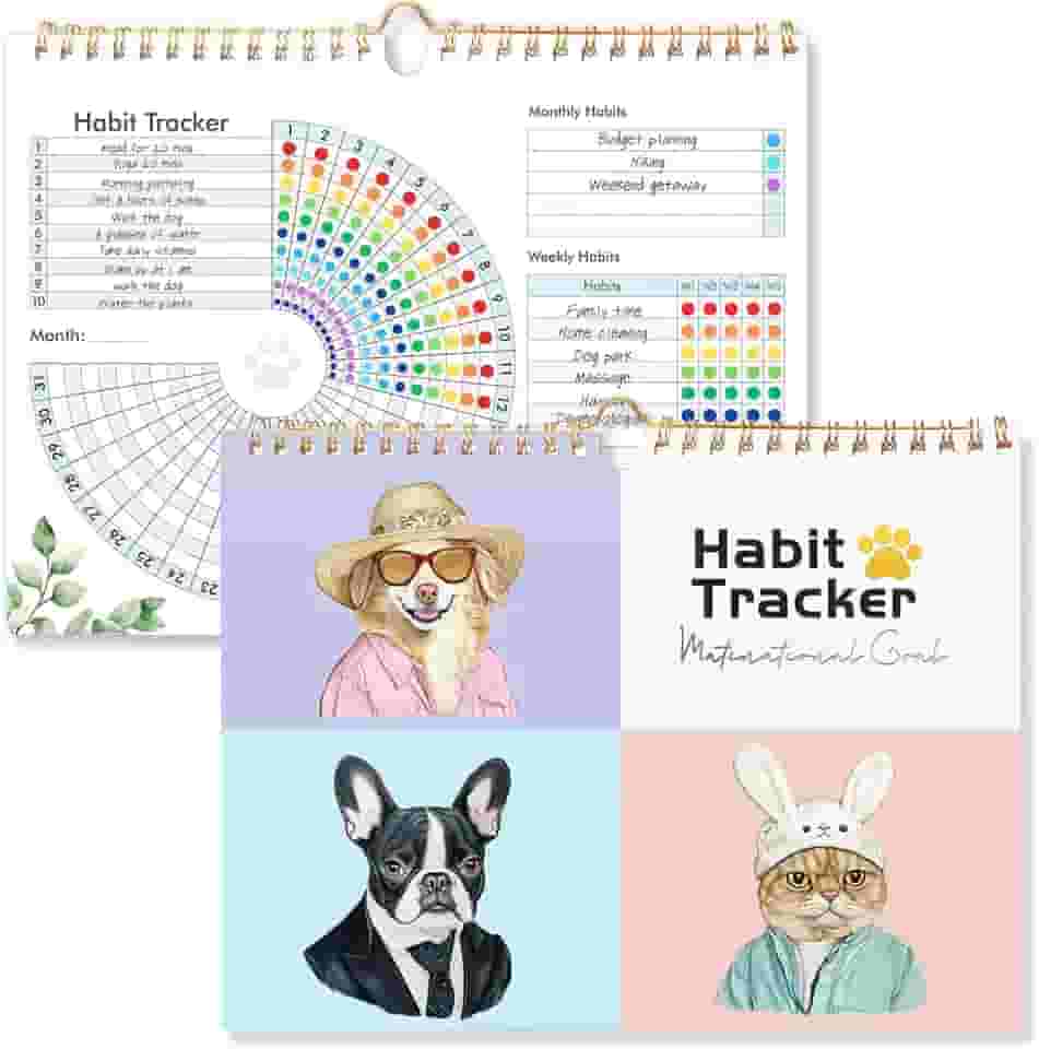 Rastreador de hábitos diários com adesivo, rastreador de hábitos, diário de hábitos com encadernação em espiral, 28 x 21 cm