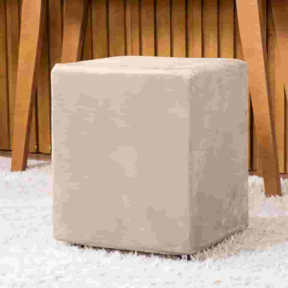 Capa de Puff Quadrado Avulsa Lisa Ajustável com Elástico - Tecido Veludo Suede Decoração Banquinho Luxo Para Sala Quarto Pufe Banco Protetor Banqueta Centro (Bege)
