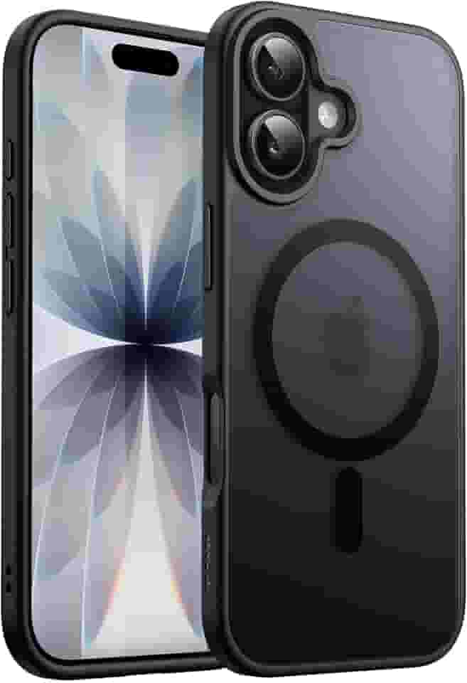 JETech Capa Magnética para iPhone 17 6,3 Polegadas Compatível com MagSafe, Case de Telefone Traseira Fosca Translúcida, Fina e Minimalista À Prova de Choque (Preto)