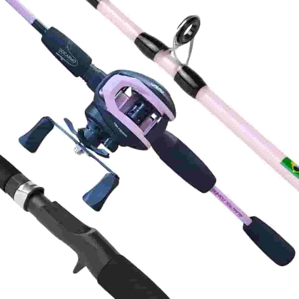 Kit de Pesca Albatroz Rosa Vara Kara 15lb + Carretilha 3 Rolamentos Ávila
