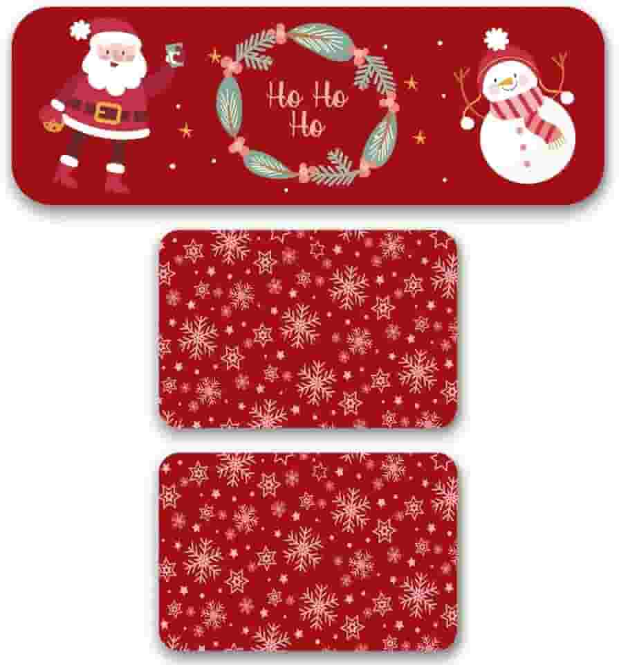 Tapete de Cozinha Kit 3 peças Passadeira 95 X 34 cm, e dois tapetes 34 X 60 cm (Noel e Flocos de Neve Vermelho)