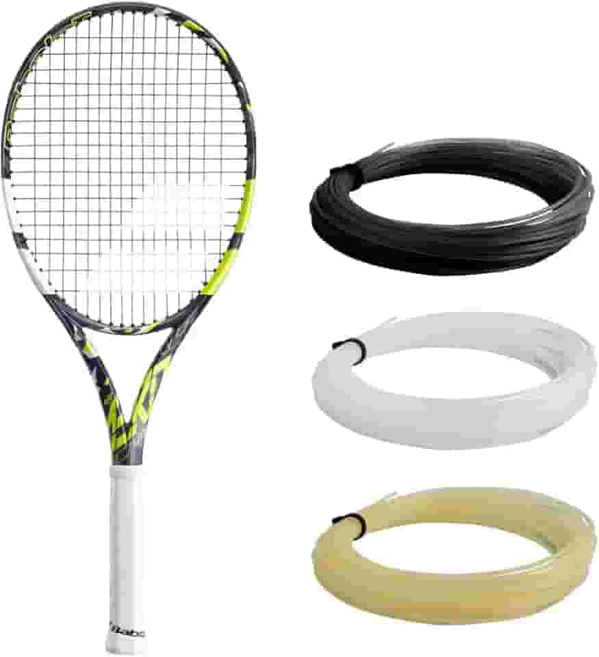 Babolat Raquete de tênis Pure Aero Lite (7ª geração) – amarrada com 16 g White Babolat Syn Gut na tensão média