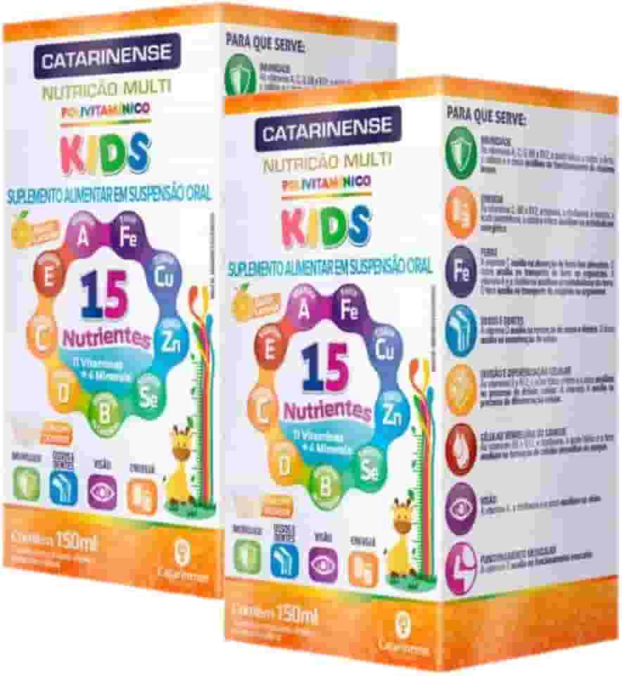 Kit 2 Polivitaminico Kids Sabor Laranja com 15 Nutrientes 150ml Catarinense