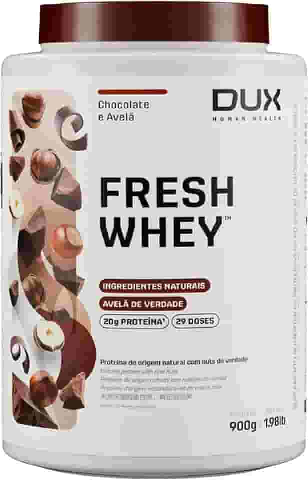 Fresh Whey Protein - Chocolate e Avelã 900g - 20g de Proteínas por Porção - Suplementos Naturais, Suplementação Treino Academia, Ganho Muscular Hipertrofia - DUX HUMAN HEALTH