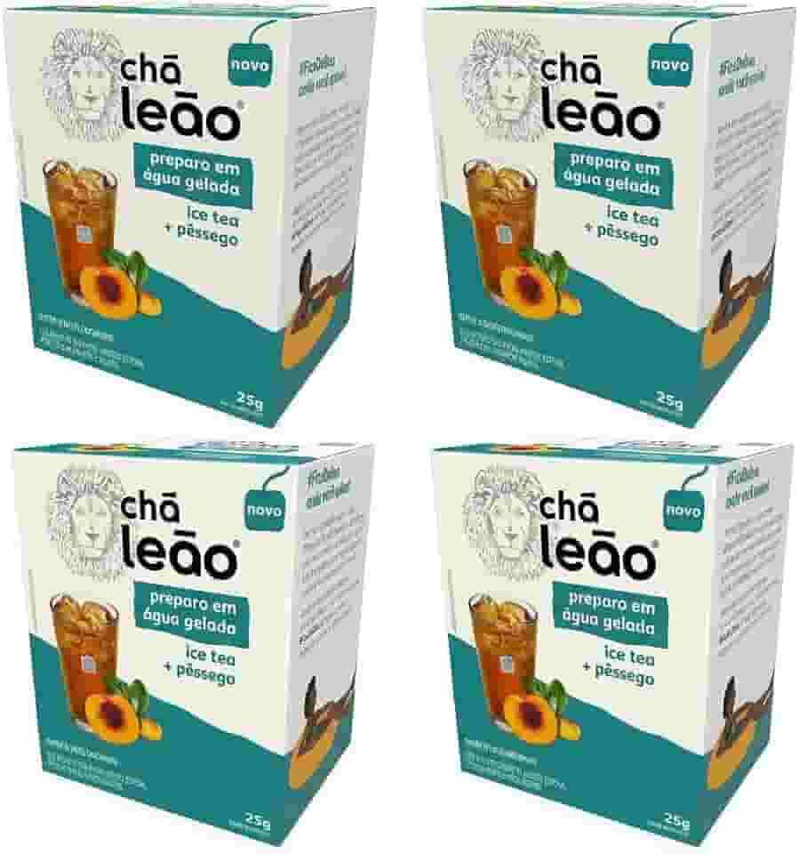 Combo Chá Leão Água Gelada Ice Tea e Pêssego - 4 Caixas 40 Sachês