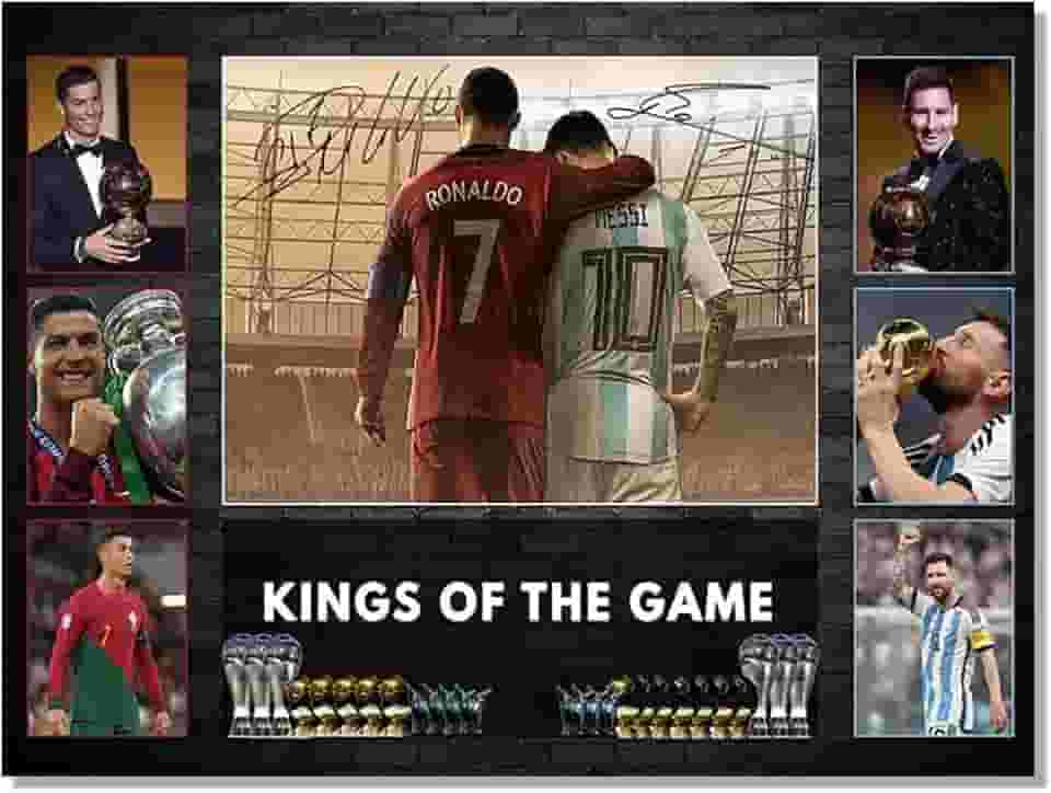 Pôster autografado Superstar Messi e Cristiano Ronaldo para decoração de parede de quarto de fãs de crianças - Cartazes de futebol americano em tela para presentes de aniversário de meninos