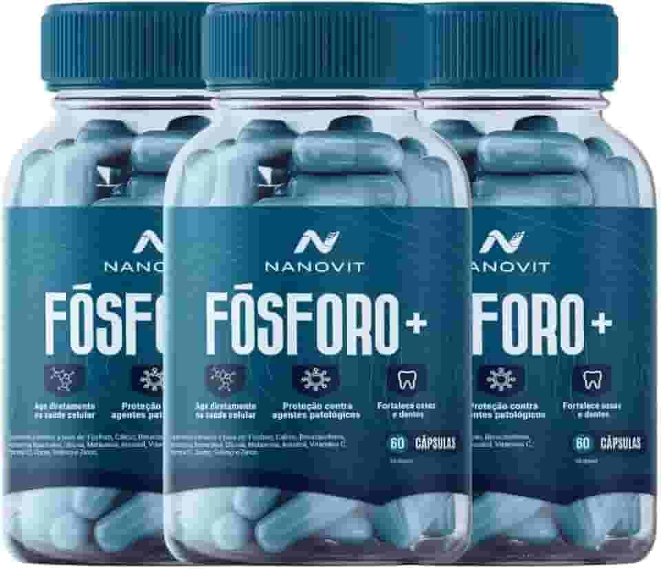 Kit 3 Suplemento Alimentar Nanovit Fósforo c Zinco, Selênio, Cálcio e Vitaminas 60 caps