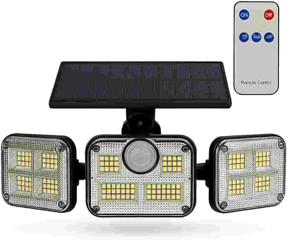 Luminária Solar Led Parede Refletor Fotovoltaica com Sensor de Movimento Luminária Solar 3000mAh à Prova D’Água com Controle Remoto Holofote com Painel Área Externa Dobravel.