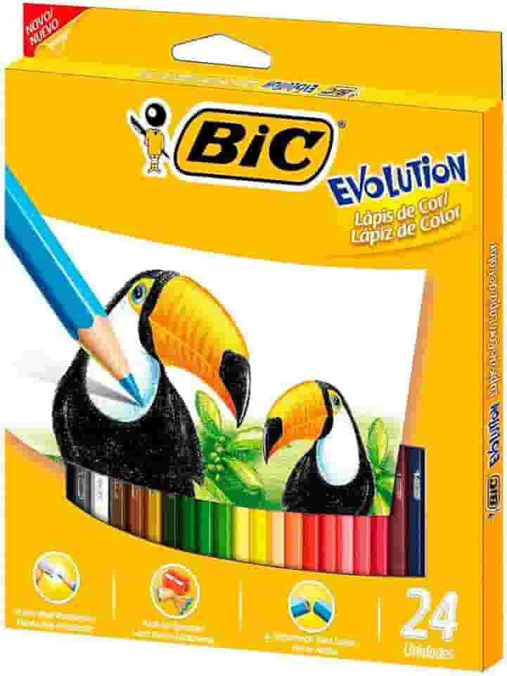 Lápis de Cor Sextavado BIC Evolution, 24 Cores, 902638, Blister 1 Unidade, Seguro Para Crianças, Não Lasca