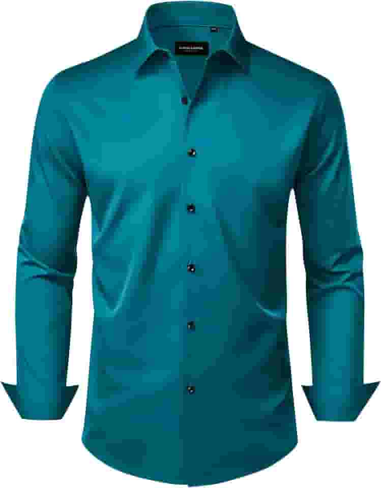 Camisas sociais masculinas, sem rugas, elástica, lisa, manga comprida, abotoada, casamento, namoro