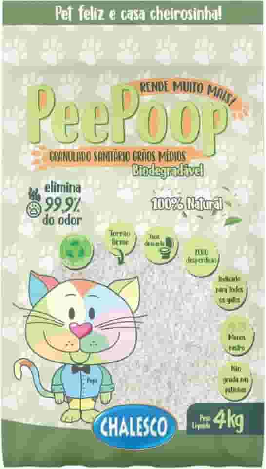 Chalesco Peepoop Areia Higiênica Biodegradável de Mandioca para Gatos Grãos Médios 4 kg