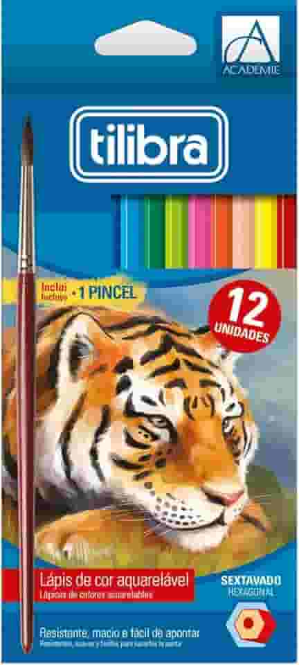 Tilibra - Lápis de Cor Sextavado Aquarelável + Pincel, Académie, 12 Cores