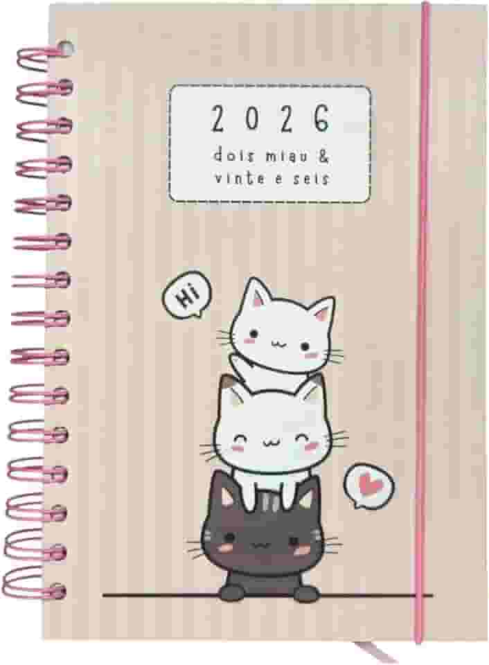 Agenda Diária 2026 Pets 21x14cm – Capa Dura com Espiral, 168 Folhas – Estampa Cachorrinho e Gatinho