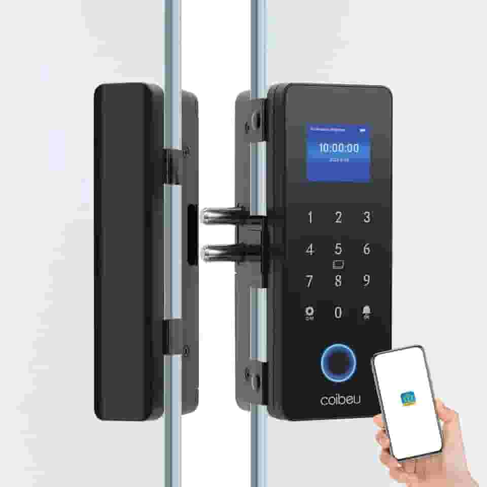 Fechadura Eletronica Inteligente Digital Biométrica WKZW-B6, para Porta de Vidro, Tuya APP, Instalação Sem Furos