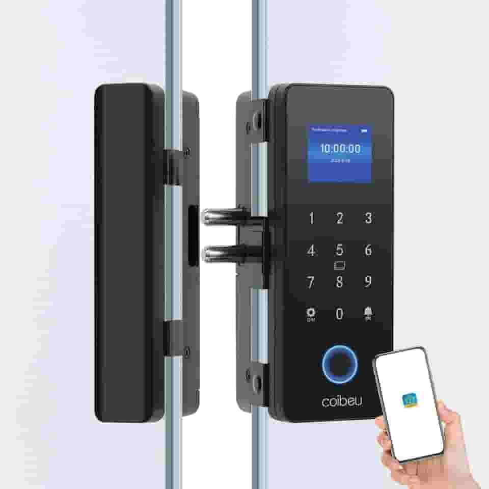 Fechadura Eletronica Inteligente Digital Biométrica WKZW-B6, para Porta de Vidro, Tuya APP, Instalação Sem Furos