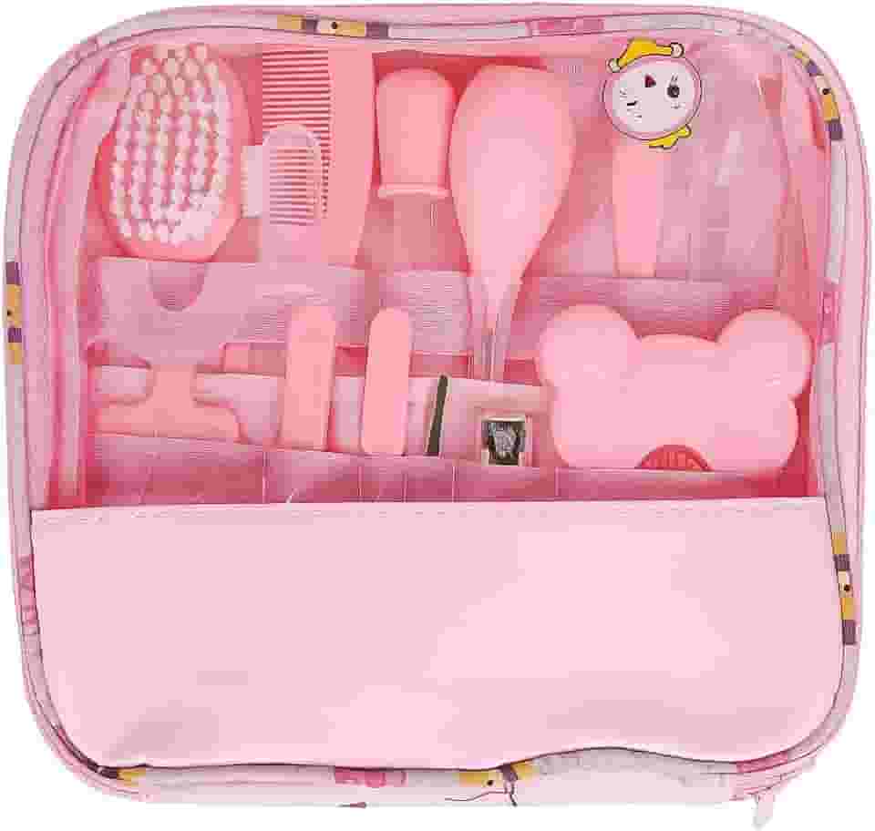 Kit Higiene e Cuidados para Bebê Recem Nascido 13 Peças + Bolsa – Termômetro de agua, Aspirador Nasal, Cortador de Unhas, Escova, Pente e Mais