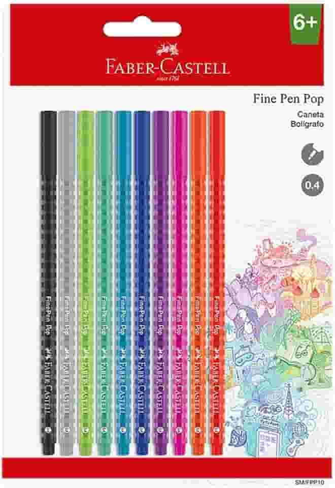 Caneta Ponta Fina, Fine Pen PoP, Faber-Castell,SM/FPP10, cartela com 10 unidades