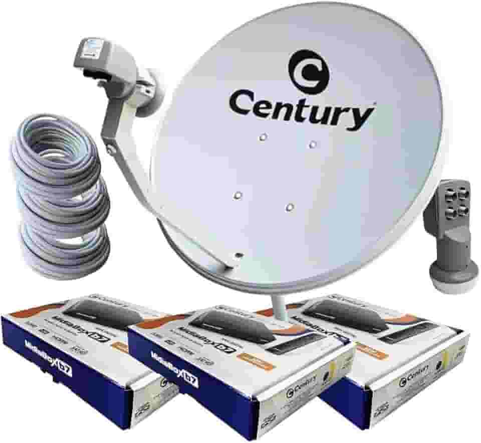 Kit Antena Century com 3 Receptores, Midiabox B7 com Fonte Externa, Parabólica de 60 cm, Banda KU