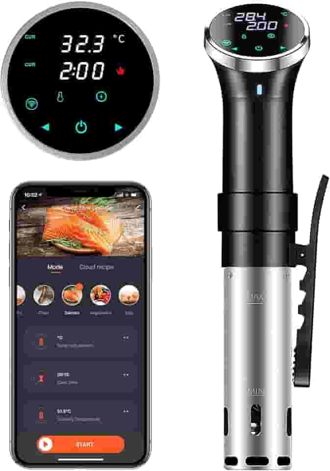 Fogão Sous Vide WiFi, fogão de precisão de 1100 W, máquina de cozinhar em banho de água lenta com faixa de temperatura de 25 a 95 °C e controle de temporizador, circulador de imersão térmica