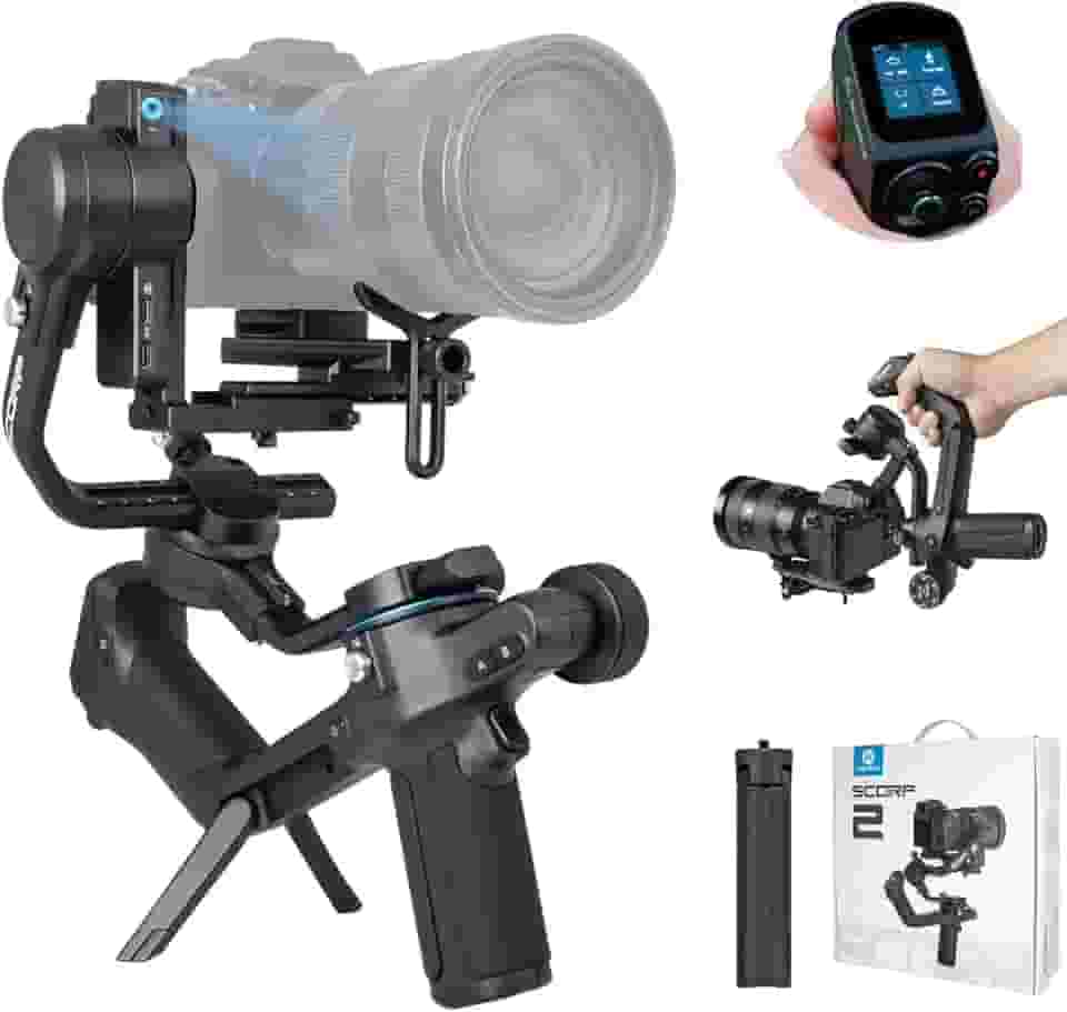 Fei-yu Tech SCORP 2 Gimbal Stabilizer DSLR e câmera sem espelho, rastreamento de IA integrado, Gimbal de 3 eixos para Sony/Canon/Nikon/Fujifilm/Panasonic, tela sensível ao toque, fotografia vertical