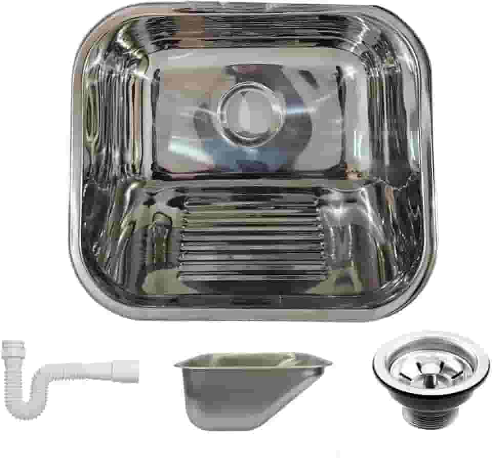 Tanque Inox 40x40x22cm Aço Inox 304 Polido Alto Brilho com Válvula e Sifão