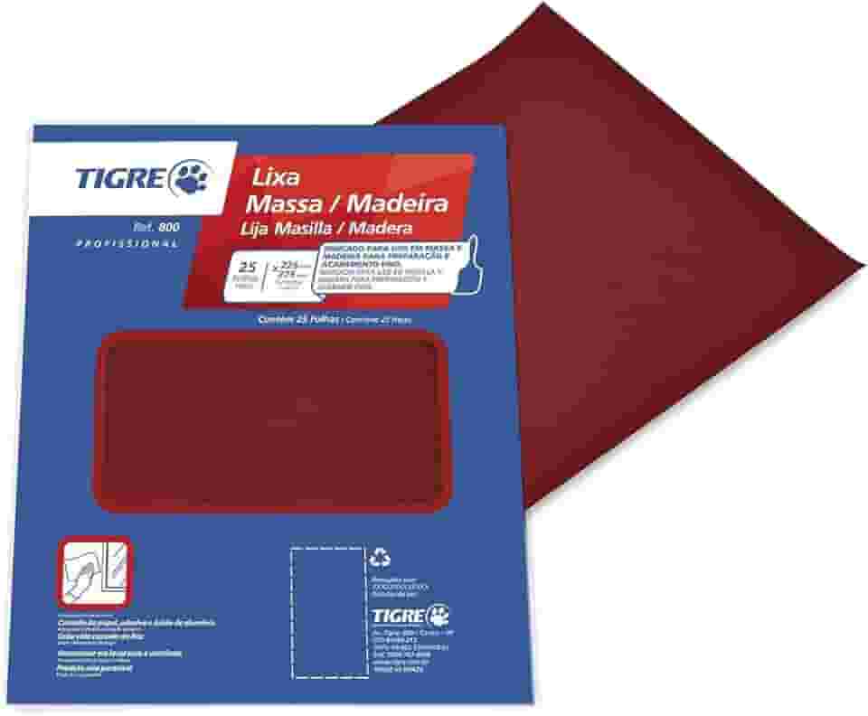 Lixa Tigre 800 Massa E Madeira 120 Vermelha Pacote Com 25