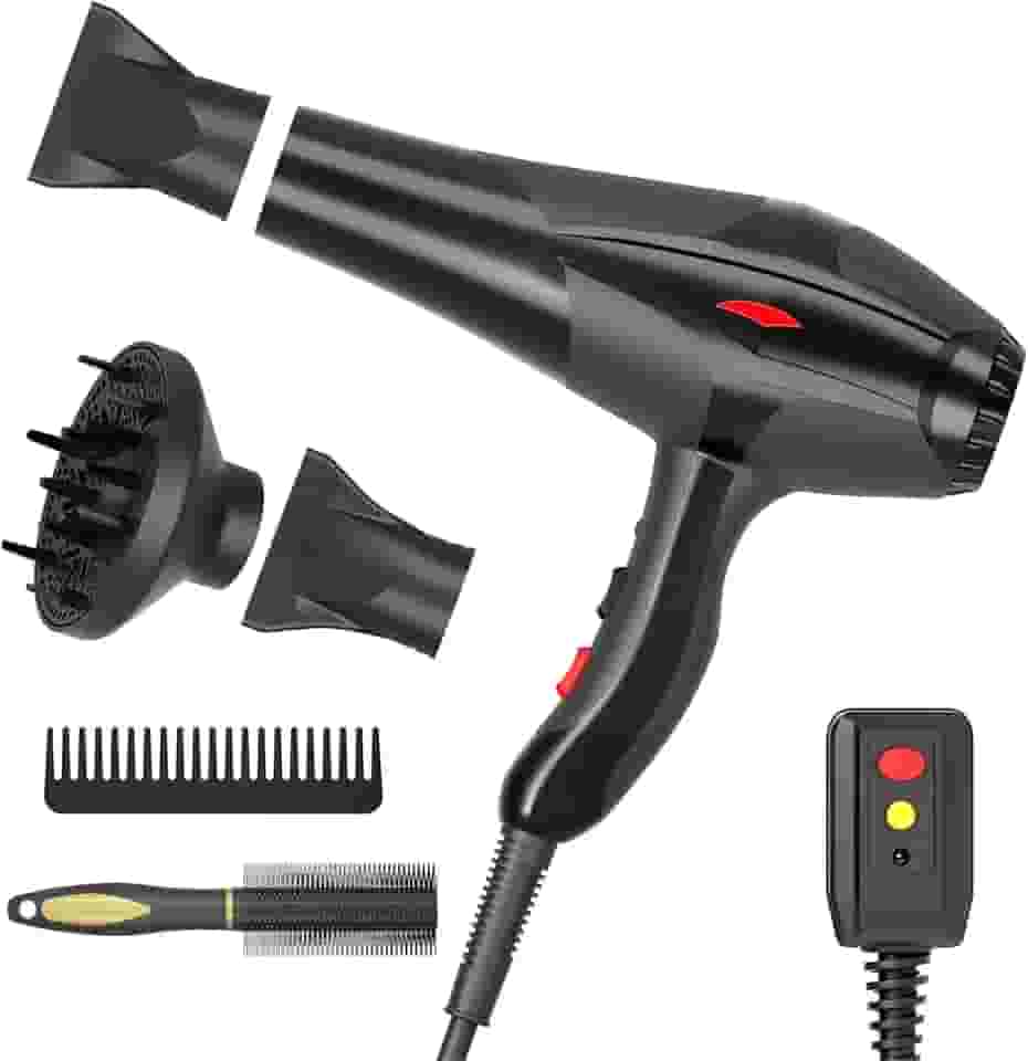 Secador de cabelo profissional iônico para salão de beleza, secador de cabelo 2400 W, potente, secagem rápida, luz azul, iônico, com difusor, motor CA, temperatura constante, secadores de íons
