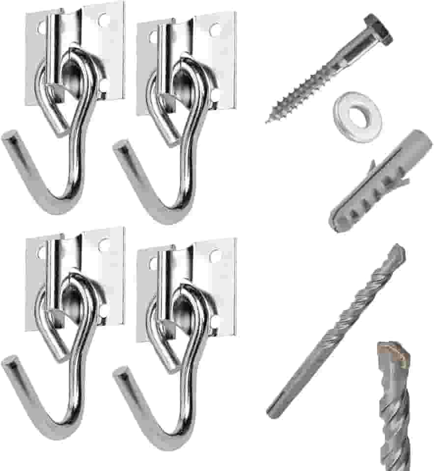 Kit 4 Gancho De Rede Aço Reforçado C/Parafusos E Buchas + Broca