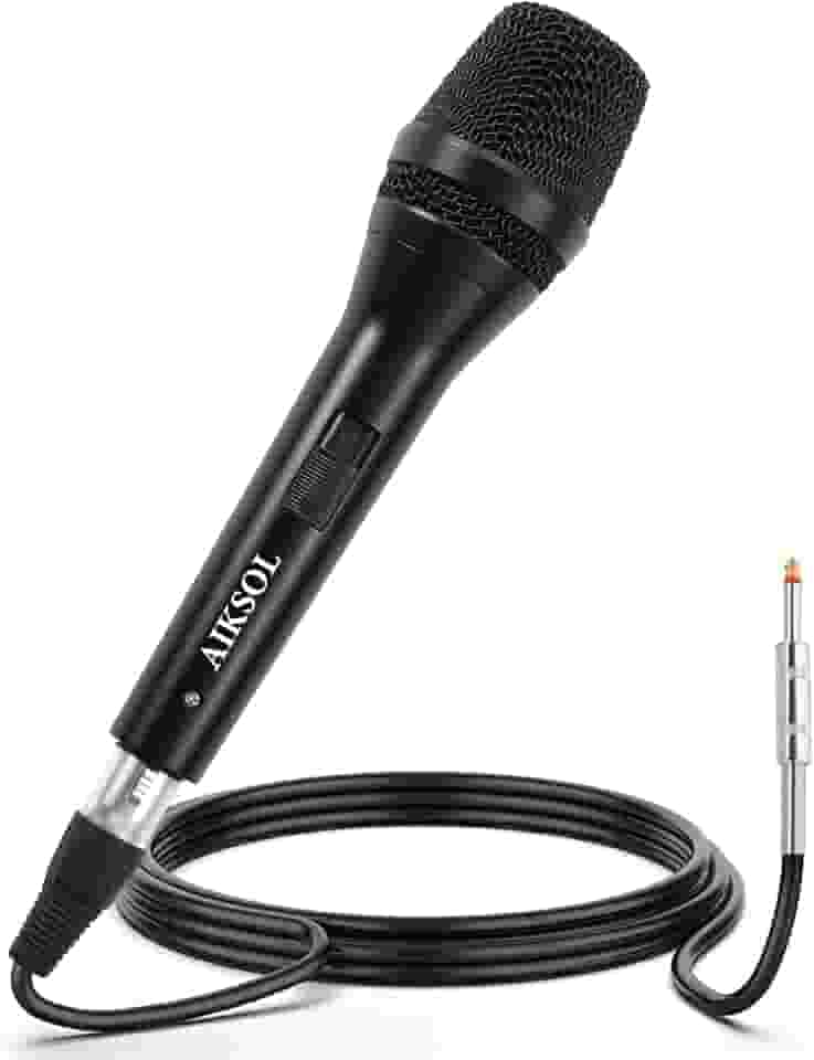 Microfone com fio para cantar, karaokê de mão dinâmico vocal profissional, microfone de estúdio cardioide, XLR de 5 metros e 6,35 mm com interruptor de ligar e desligar, para alto-falantes/mixer