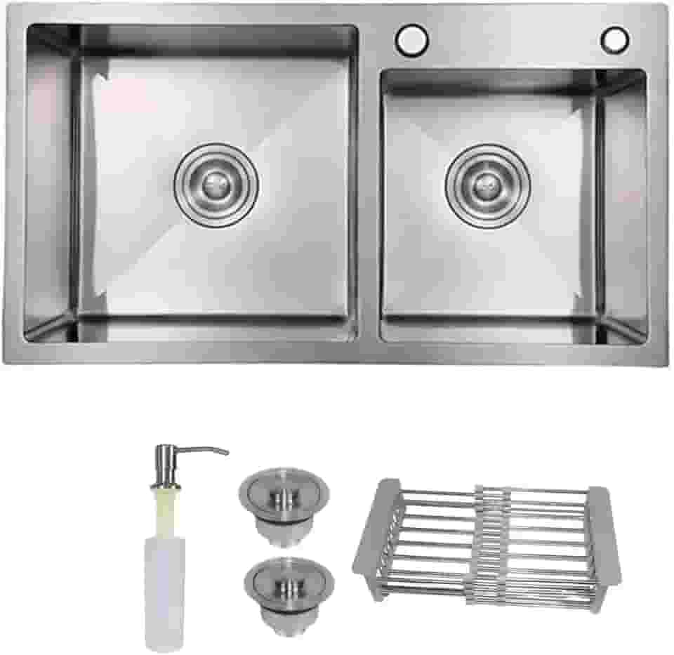 Cuba Dupla Gourmet em Inox 304 para Bancada de Cozinha Pia Sobrepor ou Embutir