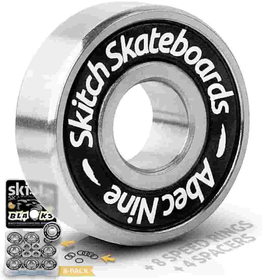 SKITCH Conjunto de Rolamentos de Precisão Fast Spin | Pacote com 8 Rolamentos de Esferas de Sulco Profundo de Aço Cromado 608 2Rs Abec 9 para Skates, Longboards, Patinetes Em Linha, Scooters | + Arrue