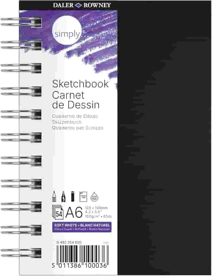 DALER ROWNEY Simply Sketchbook, Papel para Desenho em Caderneta, com Espiral, Tamanho A6, Gramatura 100 g/m²