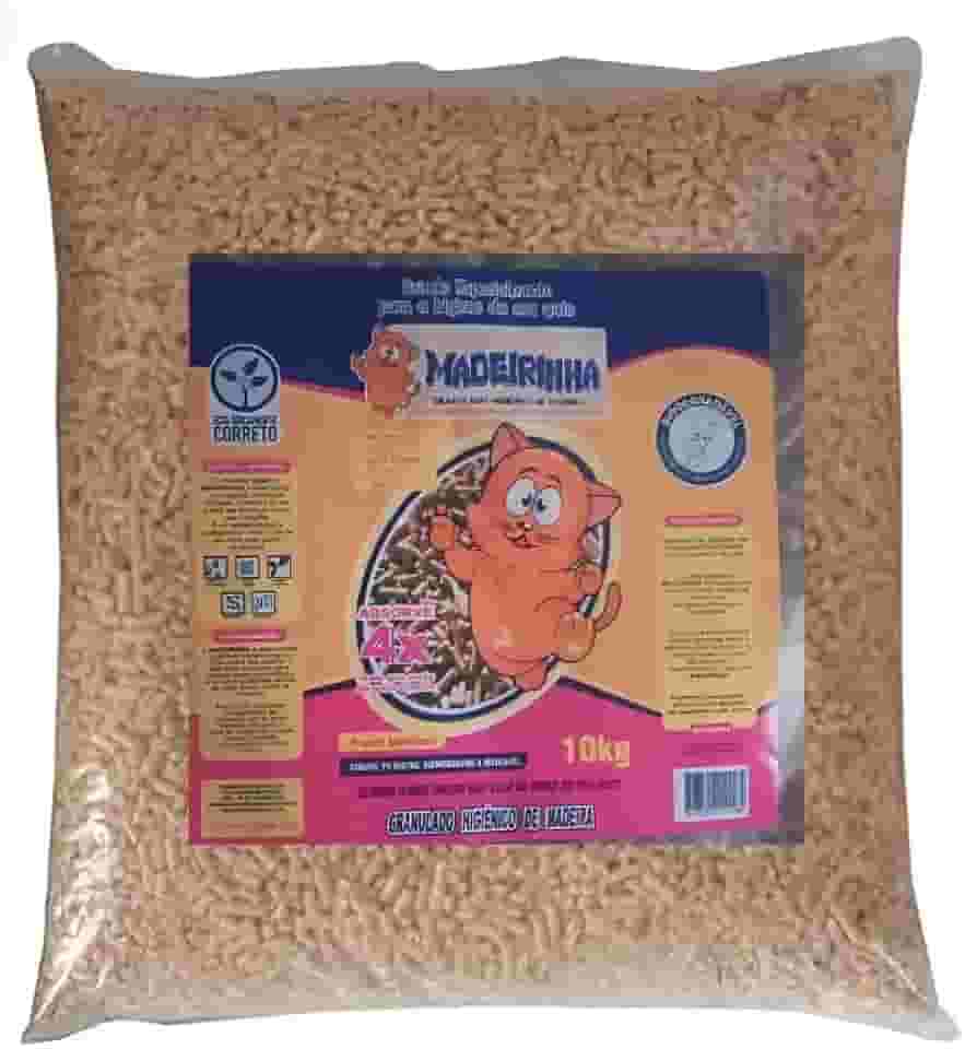 Pellets Higiênico De Madeira Para Gatos Madeirinha 10 Kg