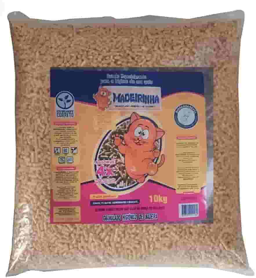 Pellets Higiênico De Madeira Para Gatos Madeirinha 10 Kg